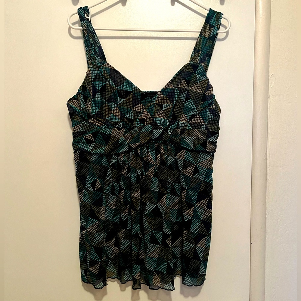 Apt. 9 Black and Teal Geometric Tank Top